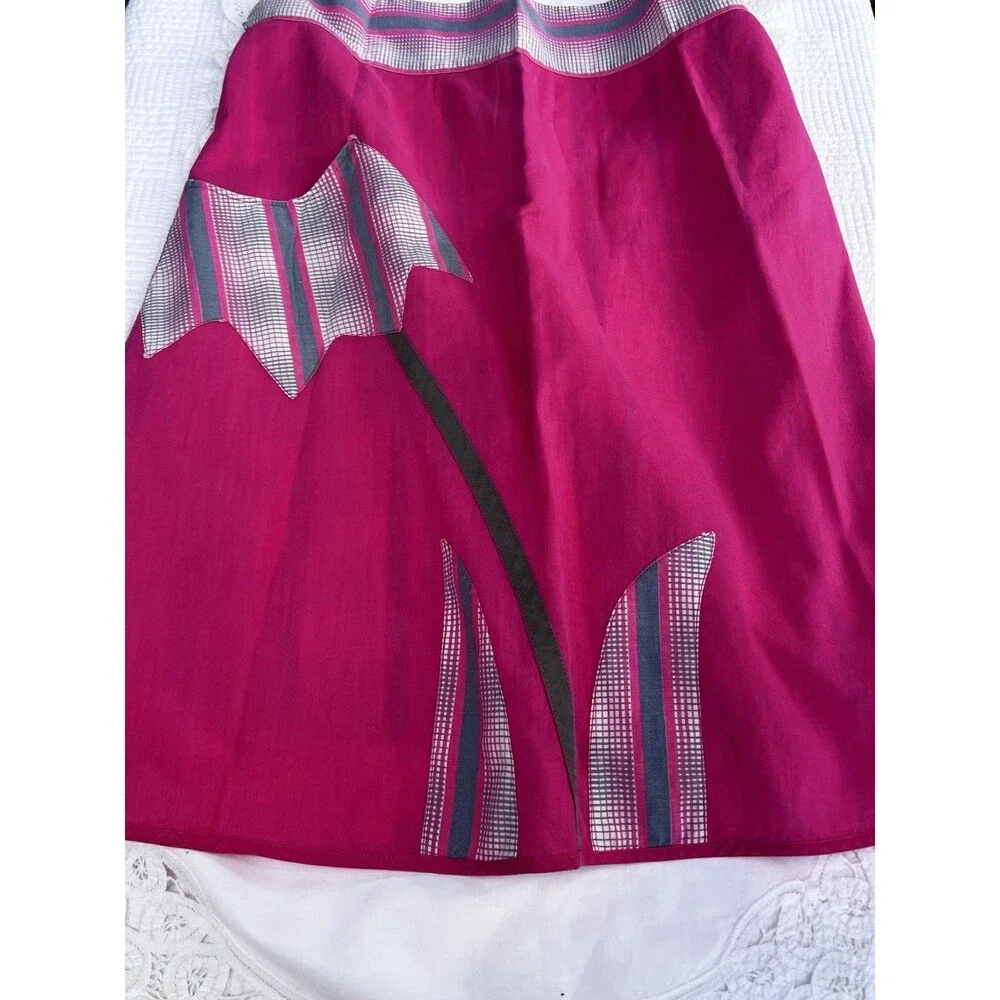 1960s Handmade Reversible Hostess Apron Pink Heart Pocket Tulip Retro Vintage